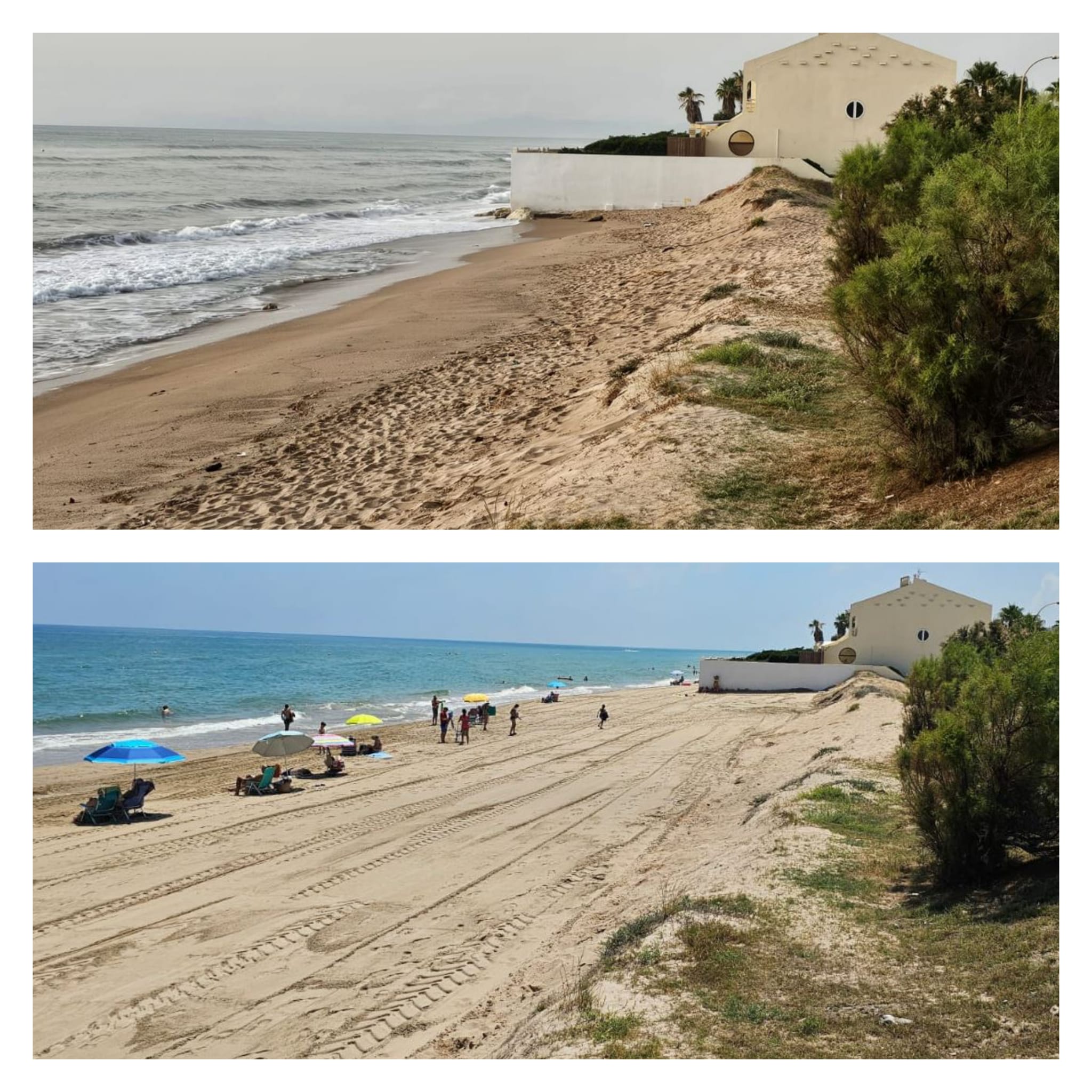 Antes y después de la playa La Goleta de Tavernes.