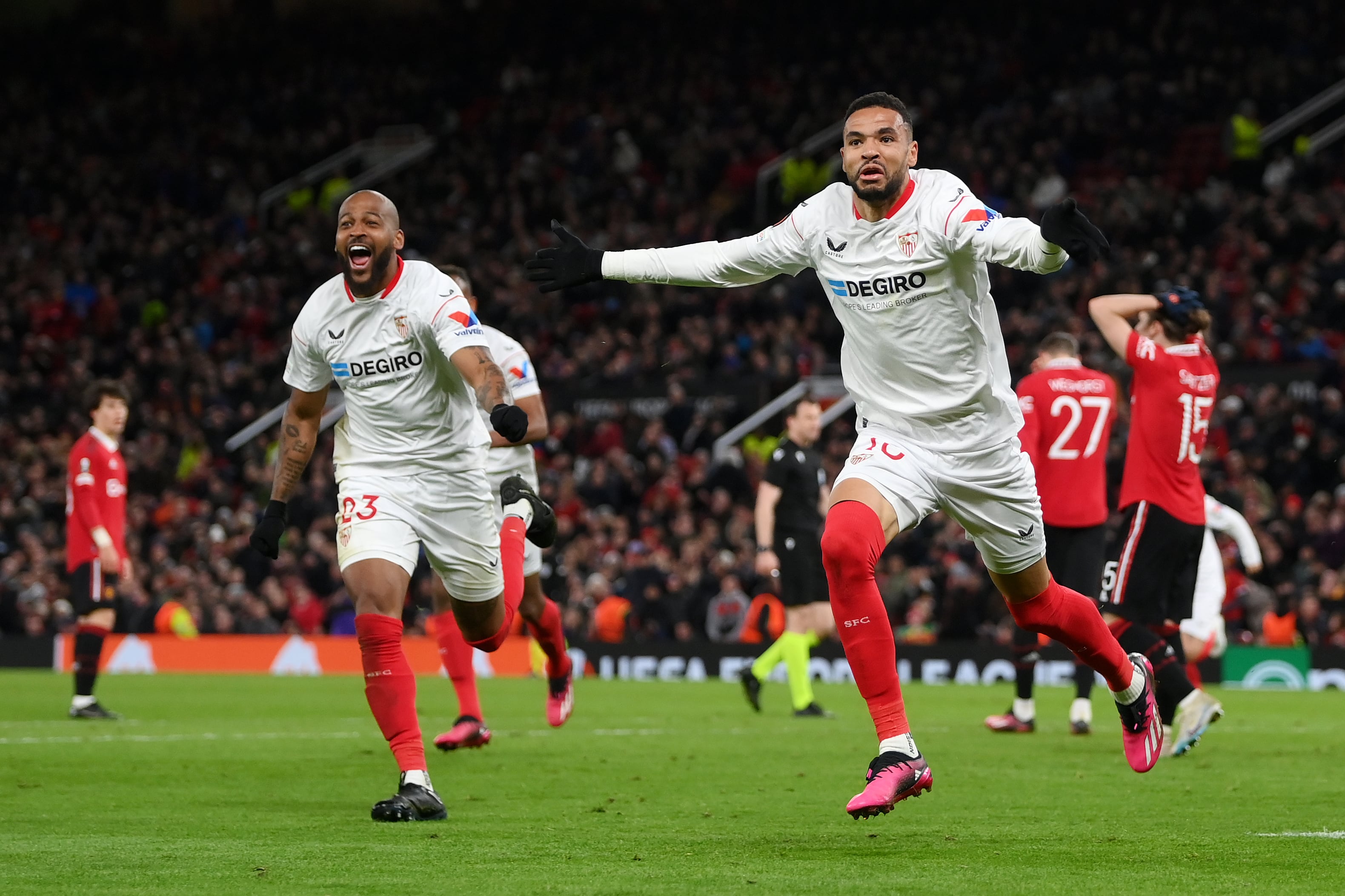 Yousseff En-Nesyri celebra el tanto del empate en Old Trafford.