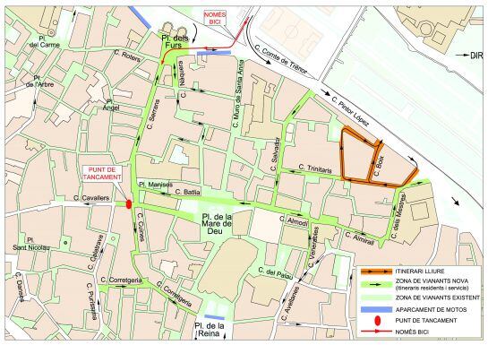 Así queda la reordenación del tráfico en el entorno de la plaza de la Virgen