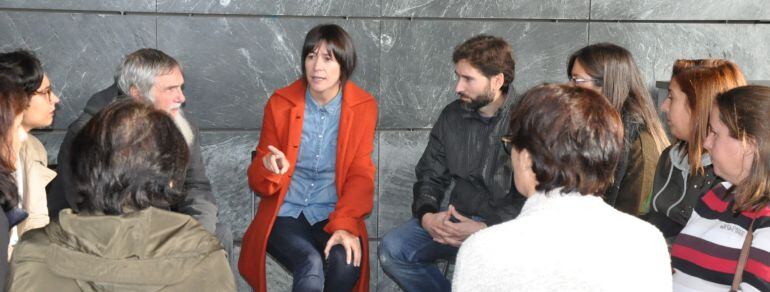 Ana Pontón, con trabajadores de Extel.