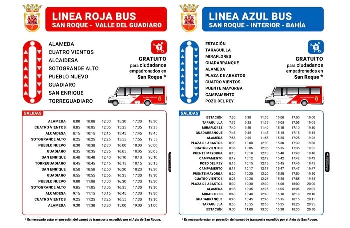 Horarios de las líneas de autobuses en San Roque