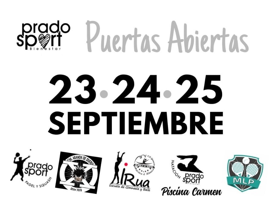 Cartel de las días de puertas abiertas en Prado Sport Aranda