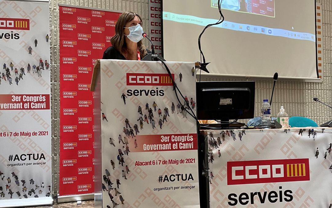 Cristina García, durante su participación en el III Congreso de la Federación de Servicios de CCOO PV