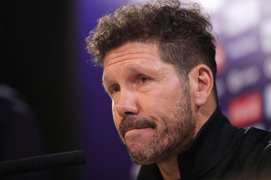 Simeone, este sábado en la rueda de prensa previa al partido ante el FC Barcelona