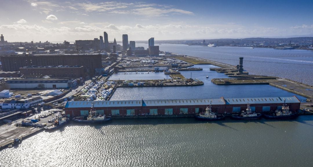 Vista aérea del puerto de Liverpool.