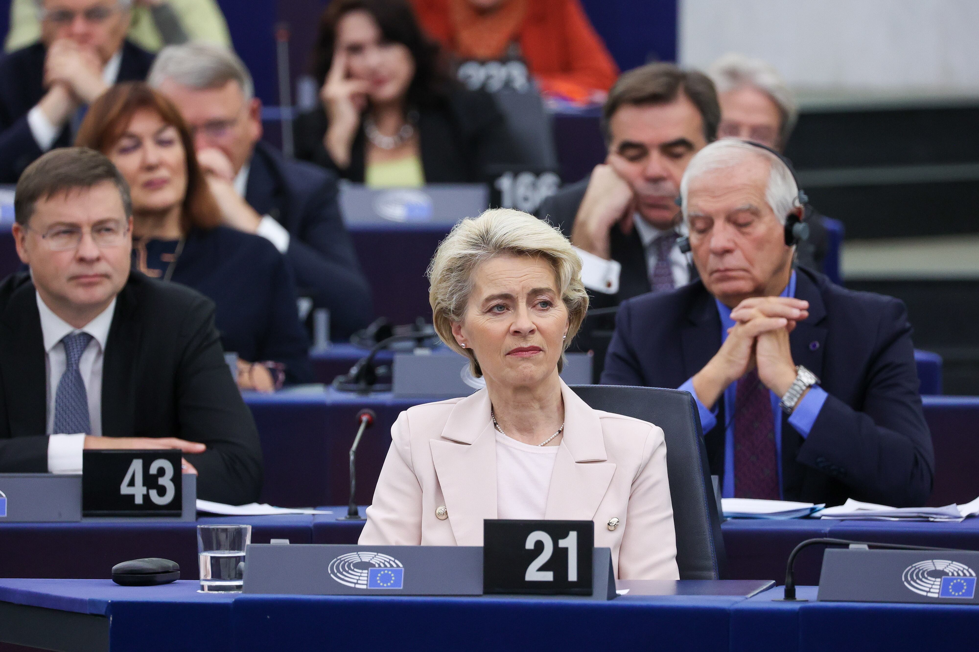 La presidenta de la Comisión Europea, Ursula von der Leyen, durante la Ceremonia del 70 aniversario del Parlamento Europeo este martes.