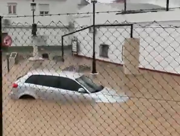 Imagen de las inundaciones tras las fuertes lluvias en Almonte (Huelva).