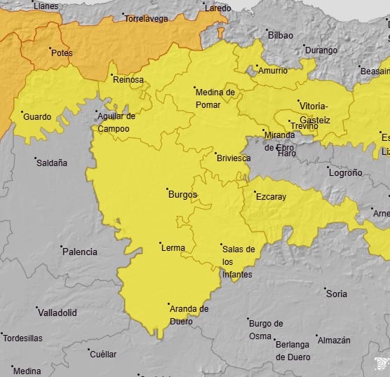 La Agencia Estatal de Meteorología prevé aviso amarillo por nevadas durante jueves y viernes en toda la provincia de Burgos