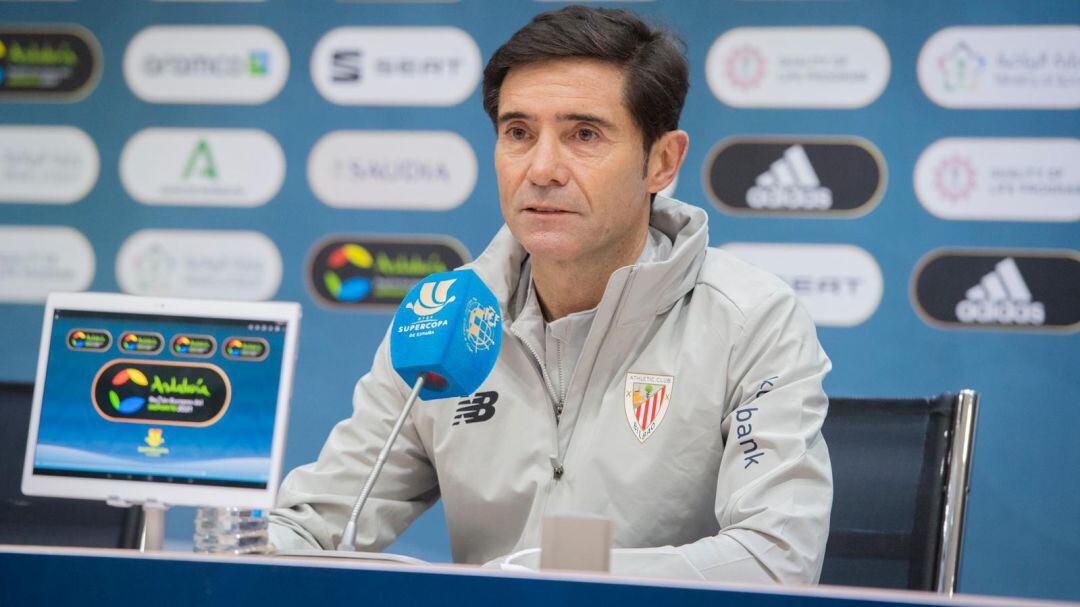 El entrenador del Athletic, Marcelino García Toral, durante la rueda de prensa oficial previa a la Supercopa