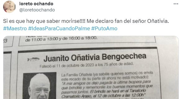 La curiosa esquela de un señor de Irún que se ha viralizado en redes