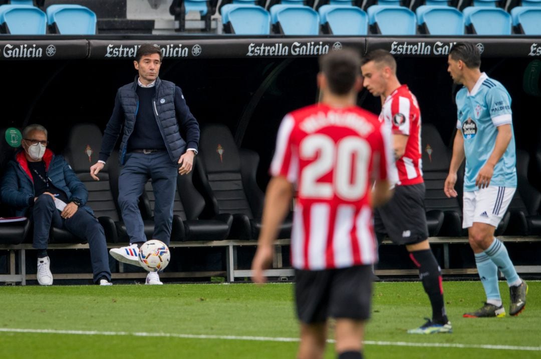 Marcelino García Toral, en el área técnica de Balaídos