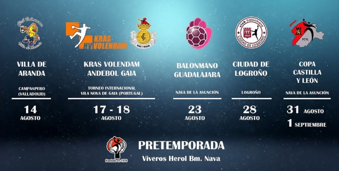 Calendario de pretemporada del Viveros Herol Balonmano Nava con partidos en Campaspero, Portugal, Logroño y la propia Nava de la Asunción