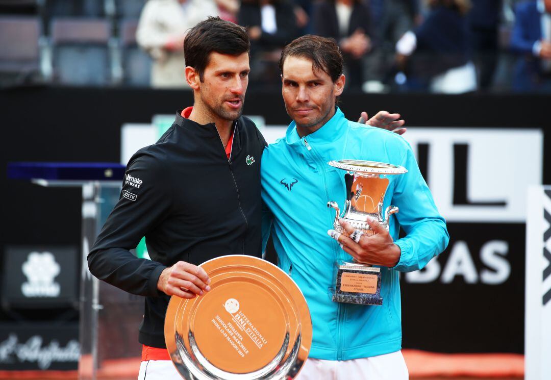 Novak Djokovic y Rafa Nadal, tras el Masters 1000 de Roma en el que la victoria fue para el español.