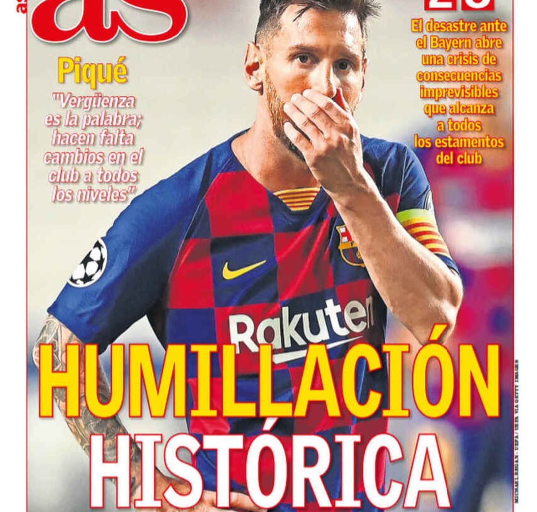 La portada de AS tras la debacle del Barcelona ante el Bayern.