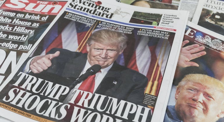 Imagen de las portadas de la prensa británica que recogen la victoria de Trump.