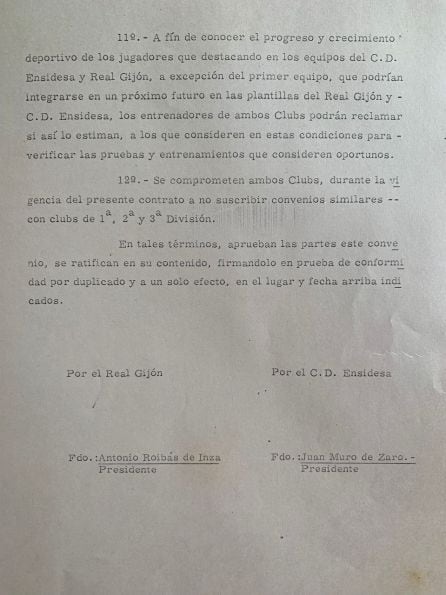 Documento firmado entre Sporting y Ensidesa.