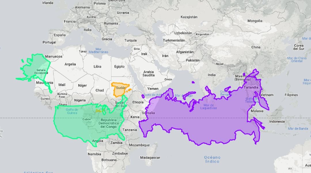 El mapa nos permite descubrir el tamaño real de cada nación.