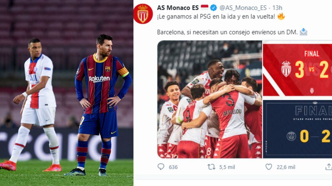 Mbappé y Messi, en el partido de ida de los octavos de final