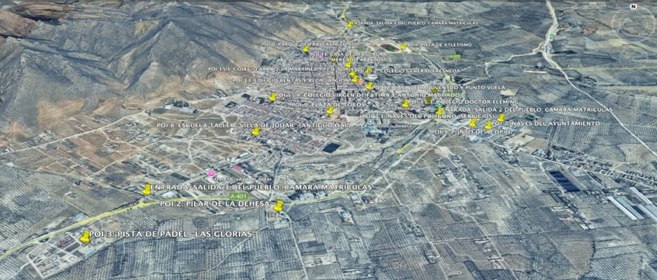 Mapa con la localización de las cámara a instalar por todo el casco urbano e instalaciones municipales