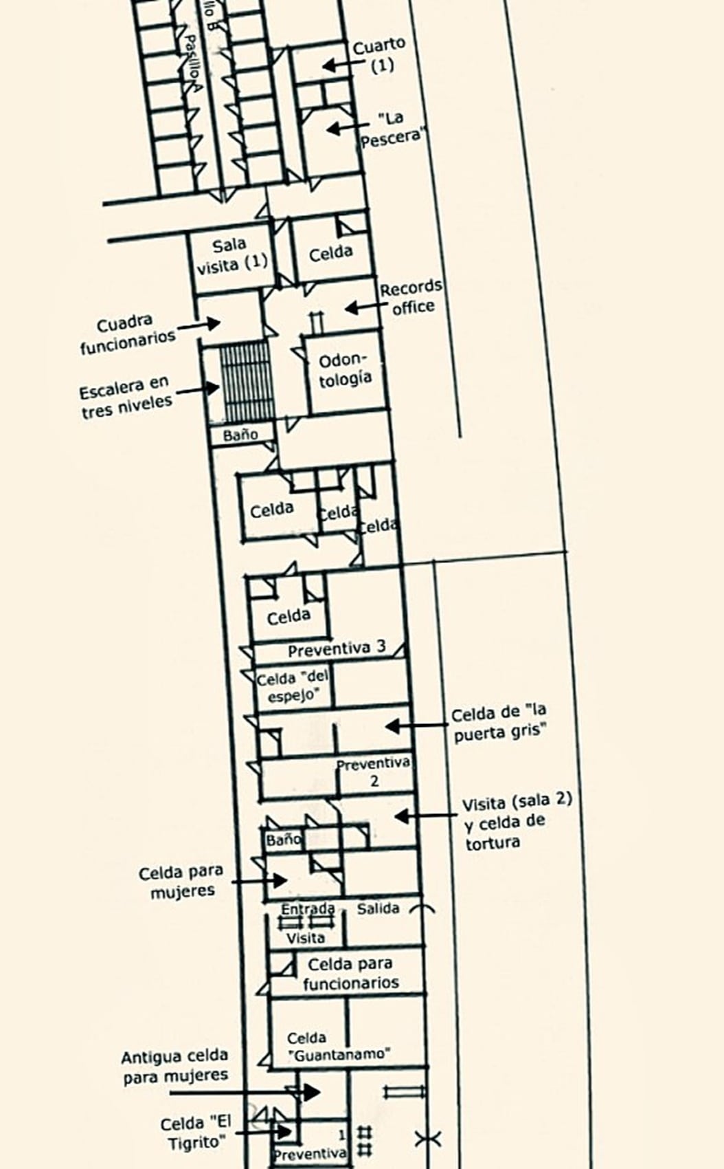 Mapa parcial de las celdas del Helicoide