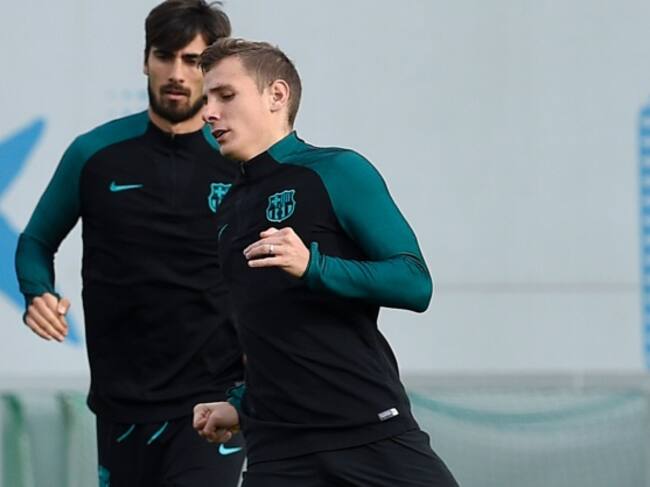 Lucas Digne y André Gomes en un entrenamiento