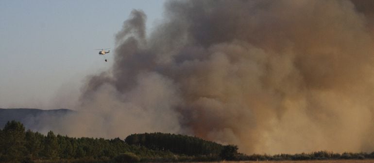 Numerosos medios de las provincias de Salamanca y Cáceres han trabajado para extinguir el fuego en el sur de la provincia, entre Serradilla del Llano y La Atalaya