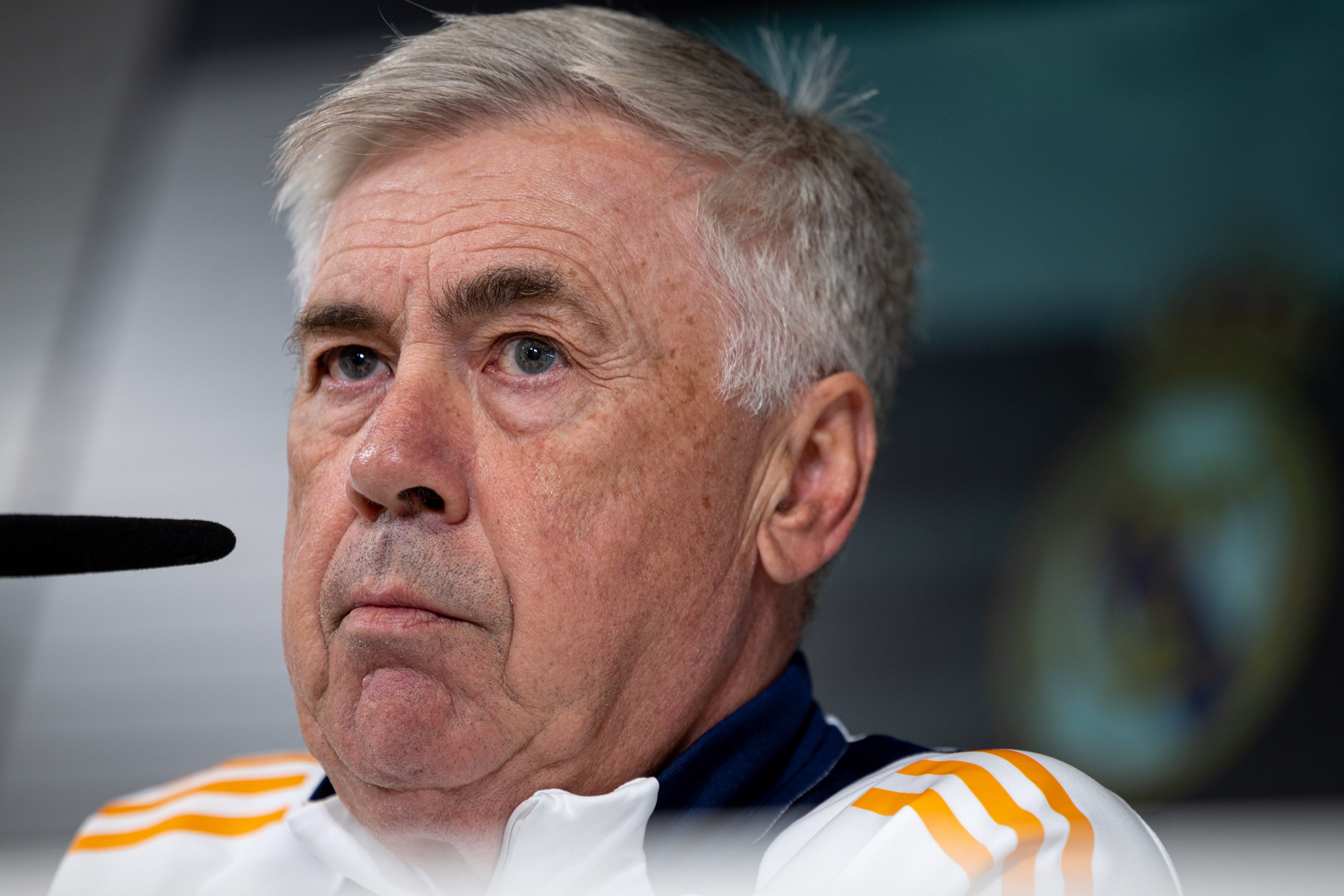 El entrenador del Real Madrid, Carlo Ancelotti durante la rueda de prensa