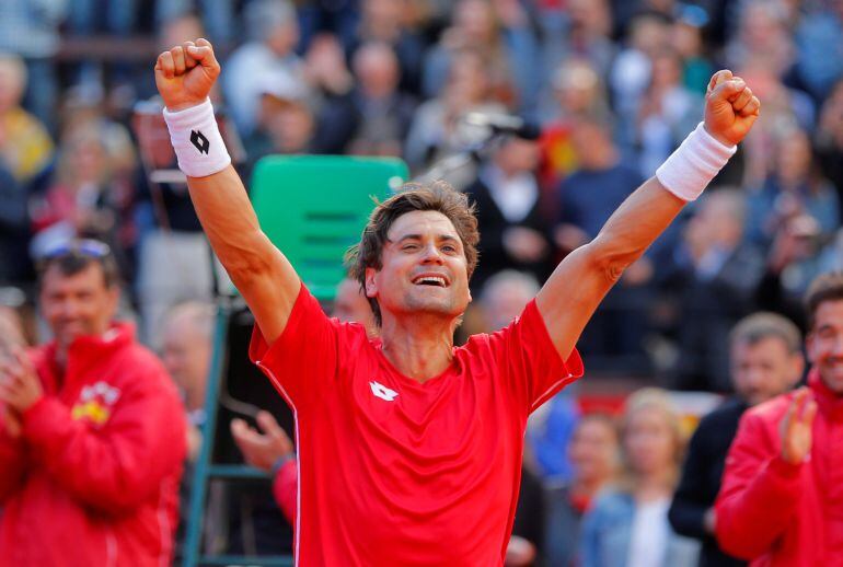 Tennis - Davis Cup - Quarter Final - Spain vs Germany - Plaza de Toros de Valencia, Valencia, Spain - April 8, 2018   Spain&#039;s David Ferrer celebrates winning his match against Germany&#039;s Philipp Kohlschreiber    REUTERSHeino Kalis