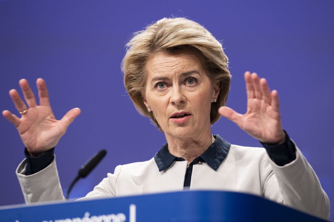 Ursula von der Leyen, durante el Eurogrupo. 