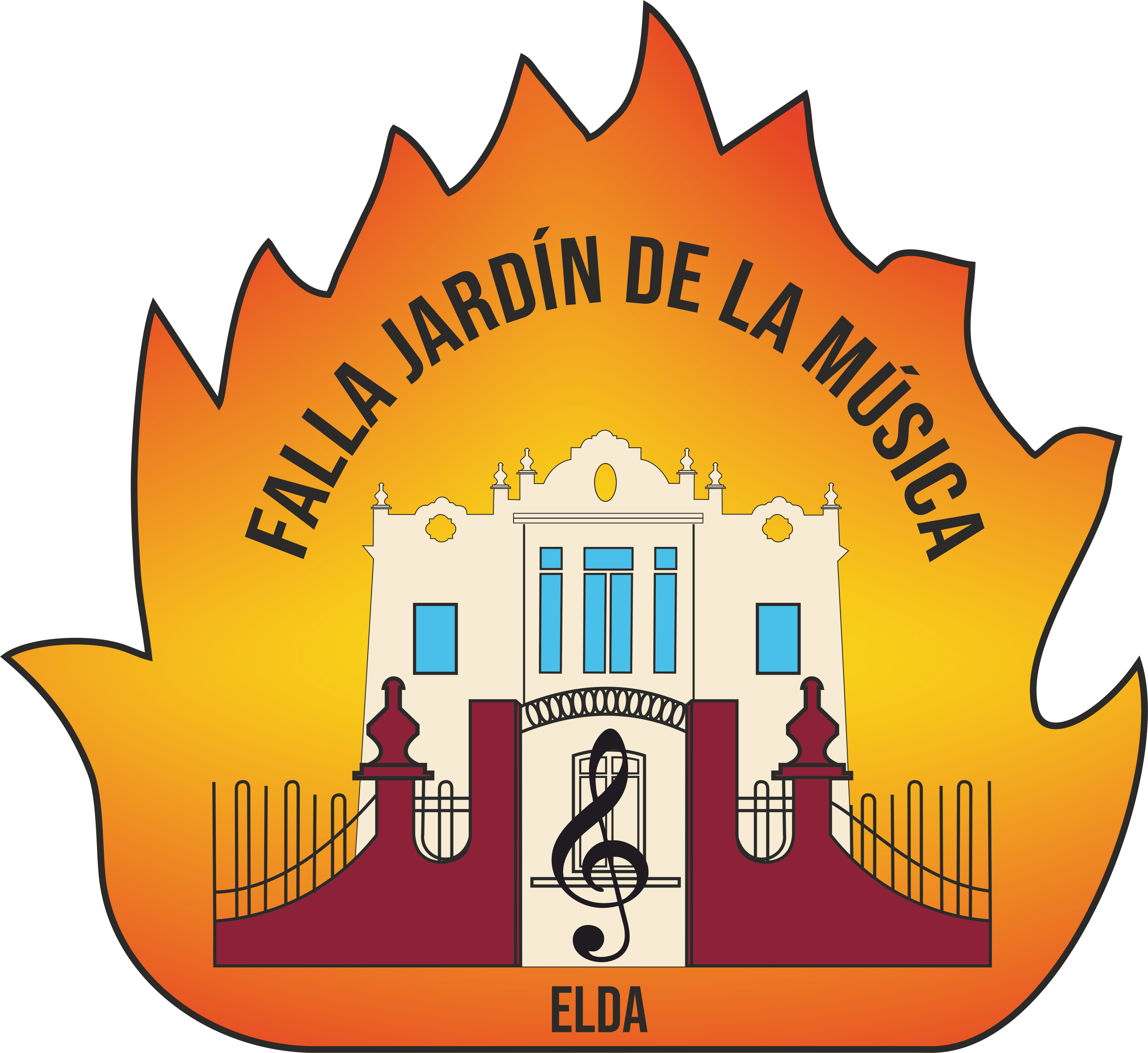 Logotipo de la nueva comisión fallera en Elda, Falla Jardín de la Música