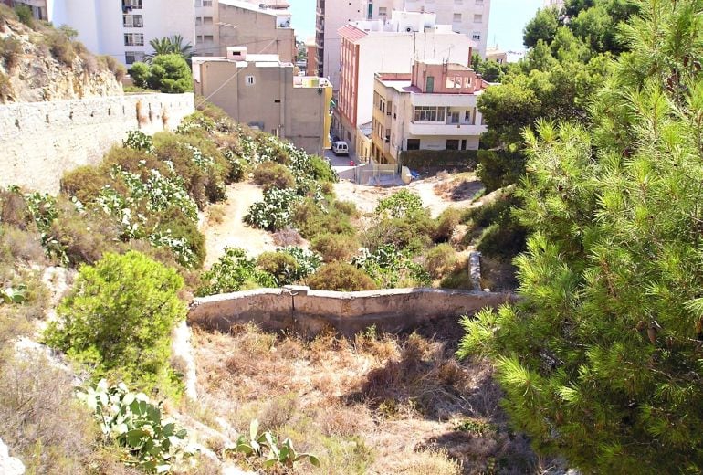 Balsa del Castillo con el barrio del Raval Roig al fondo (Alicante)