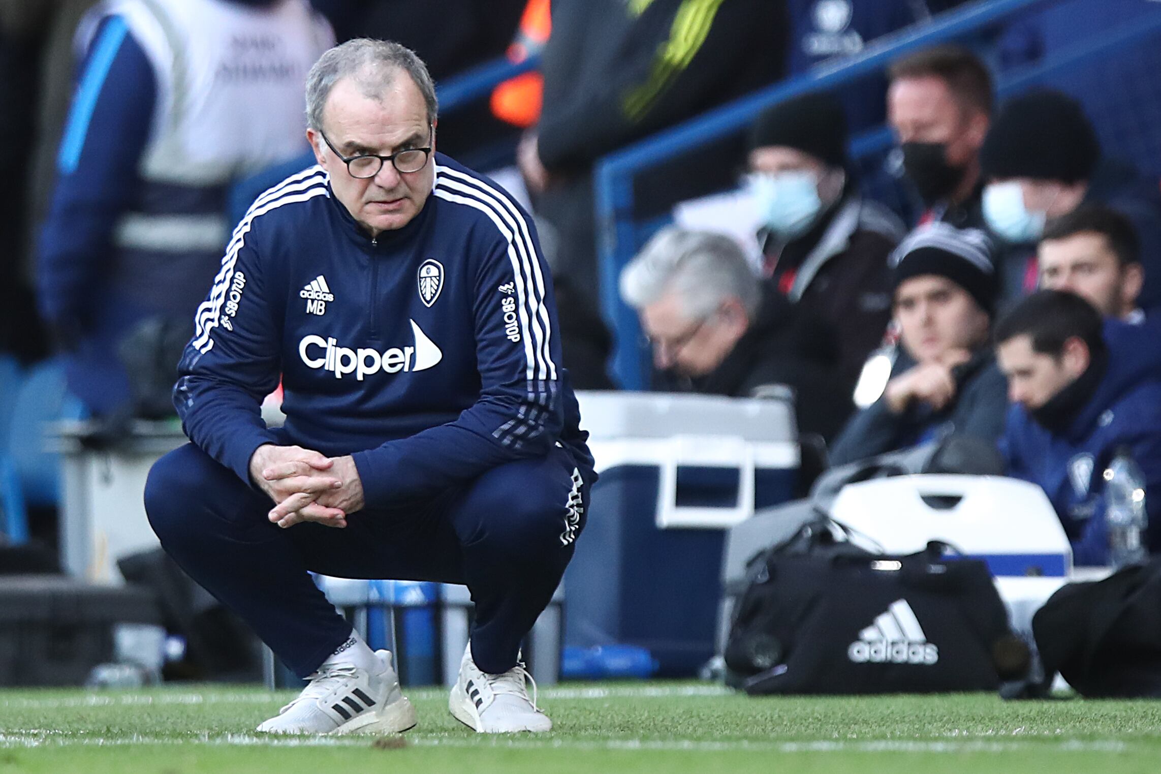 Marcelo Bielsa, como entrenador del Leeds United, en un partido de su equipo.