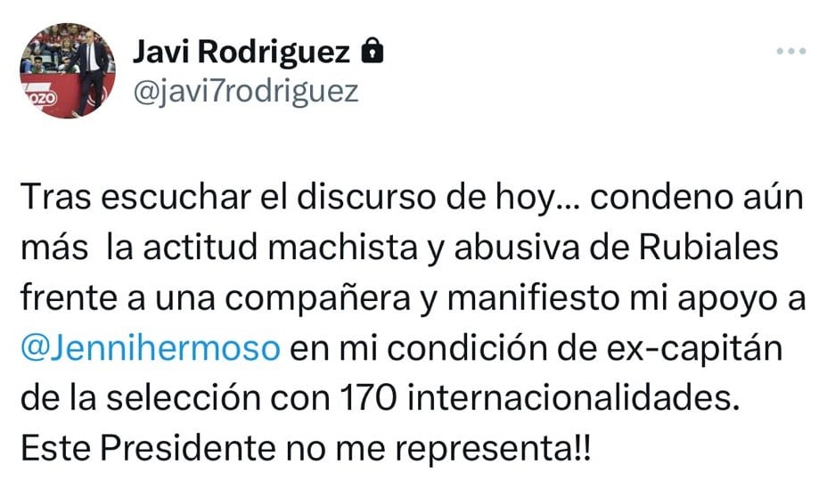 Mensaje de Javi Rodríguez en su cuenta de Twitter