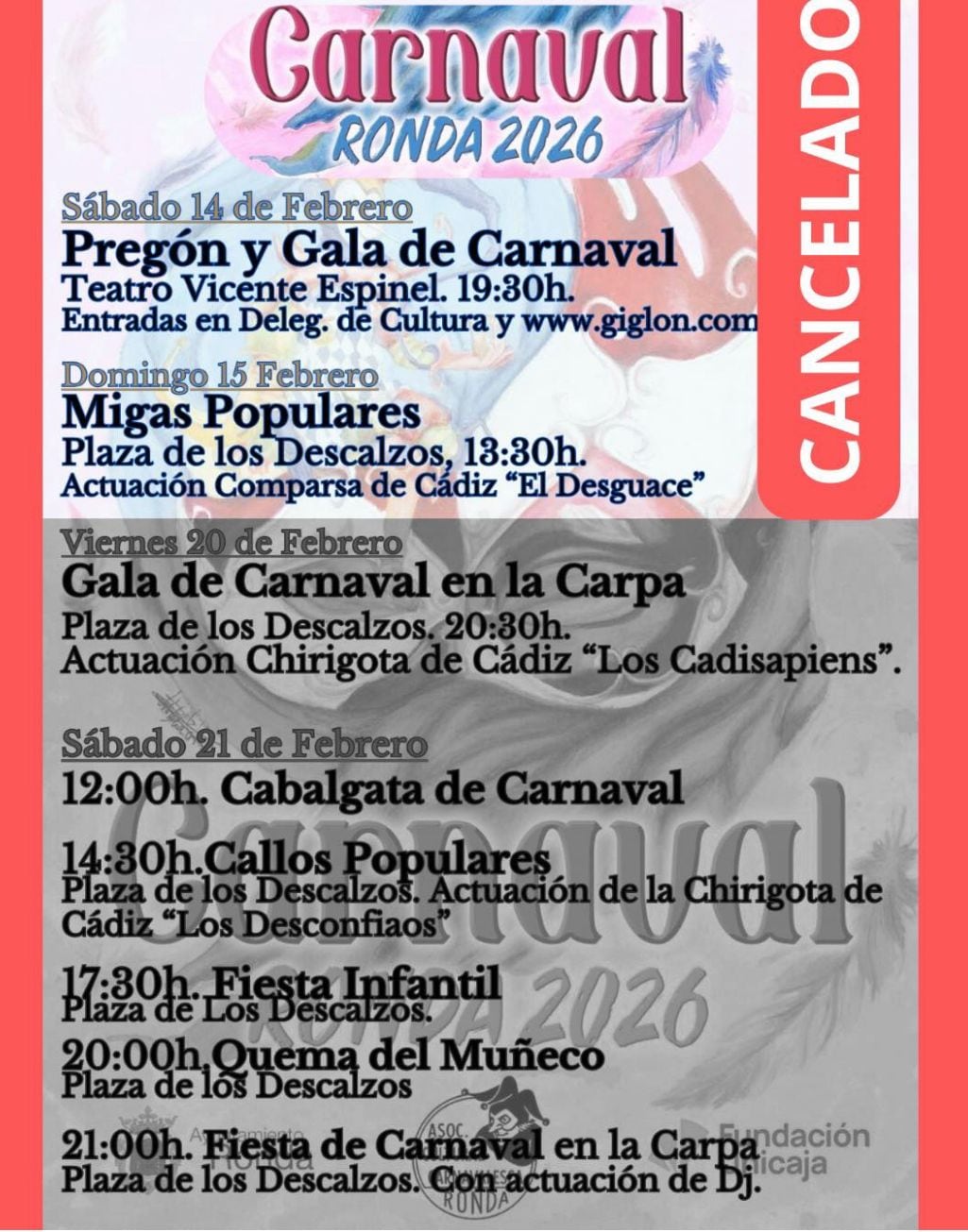 Cancelación del primer fin de semana de carnaval