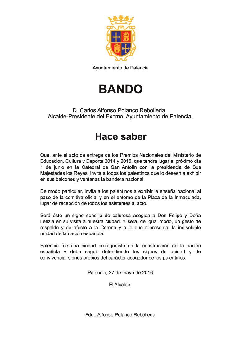 Bando firmado por el Alcalde