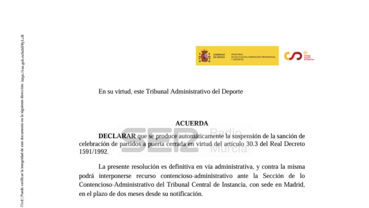 La resolución del TAD con el Águilas FC y el estadio El Rubial