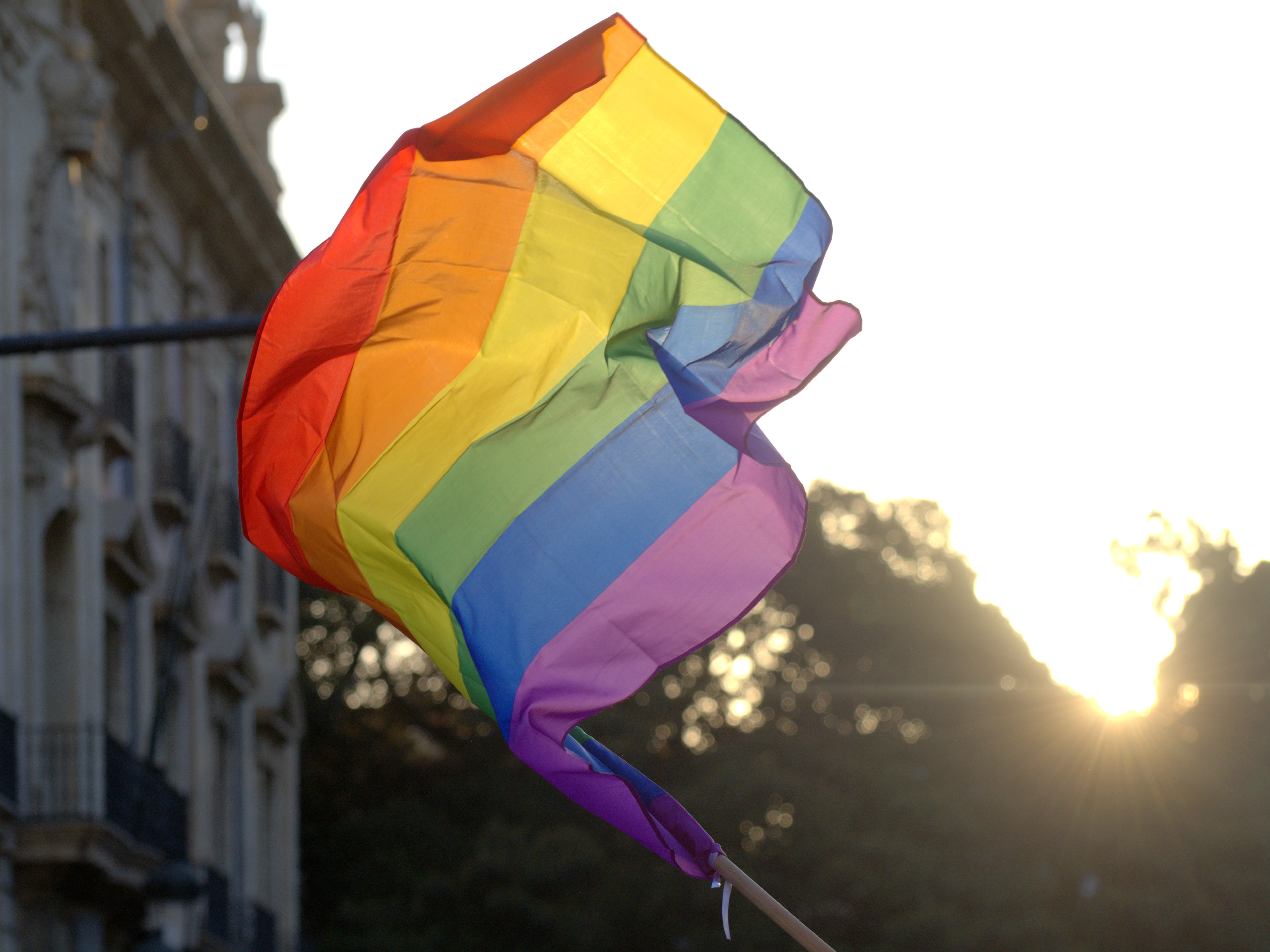 Bandera LGTB en una manifestación del Orgullo en València.