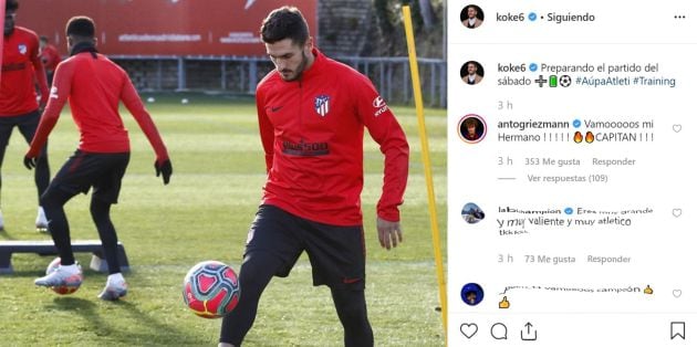 La publicación de Koke a la que ha reaccionado Antoine Griezmann.