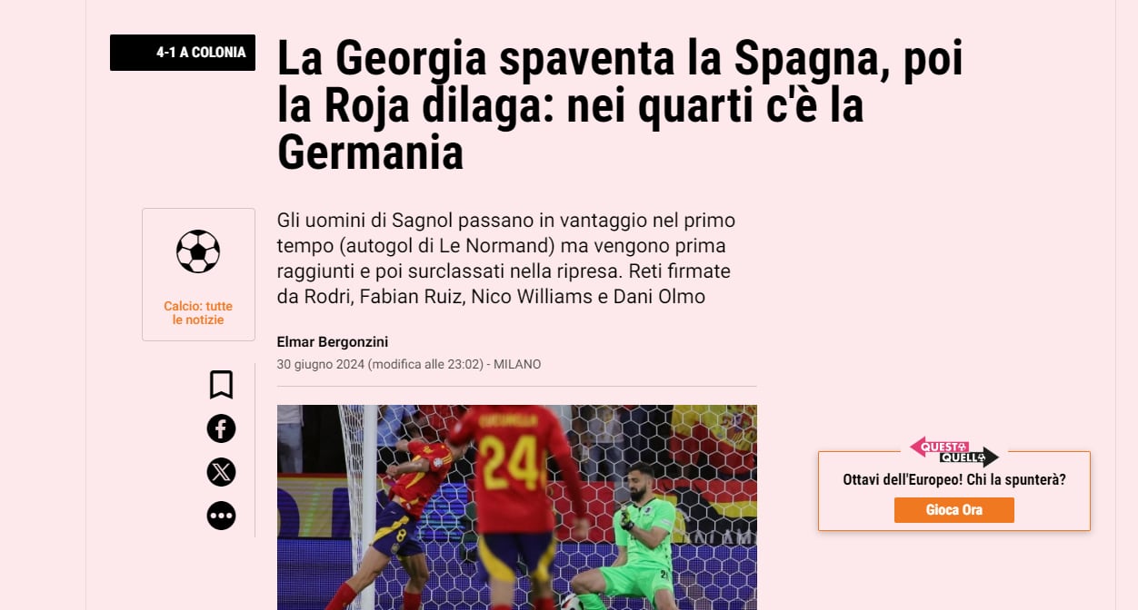 La Gazzetta dello Sport habla sobre la victoria de España.