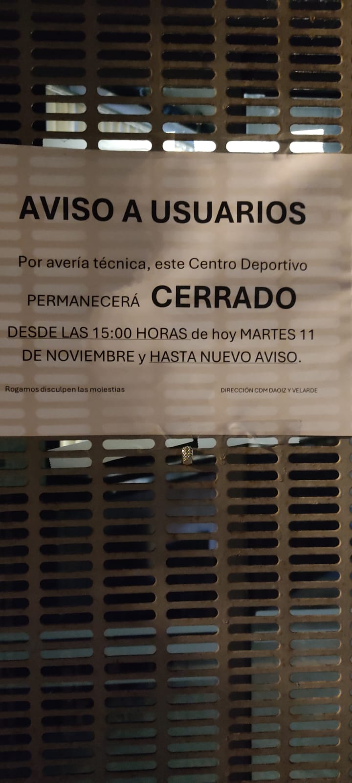 Aviso a los usuarios del CDM Daoiz y Velarde en Retiro