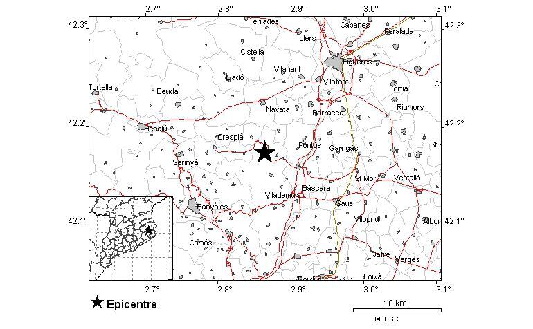 El mapa d'afectació del terratrèmol del Pla de l'Estany