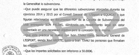 Página del documento al que ha tenido acceso la SER en la que se recoge que, según el testimonio del técnico, las subvenciones eran falsas.