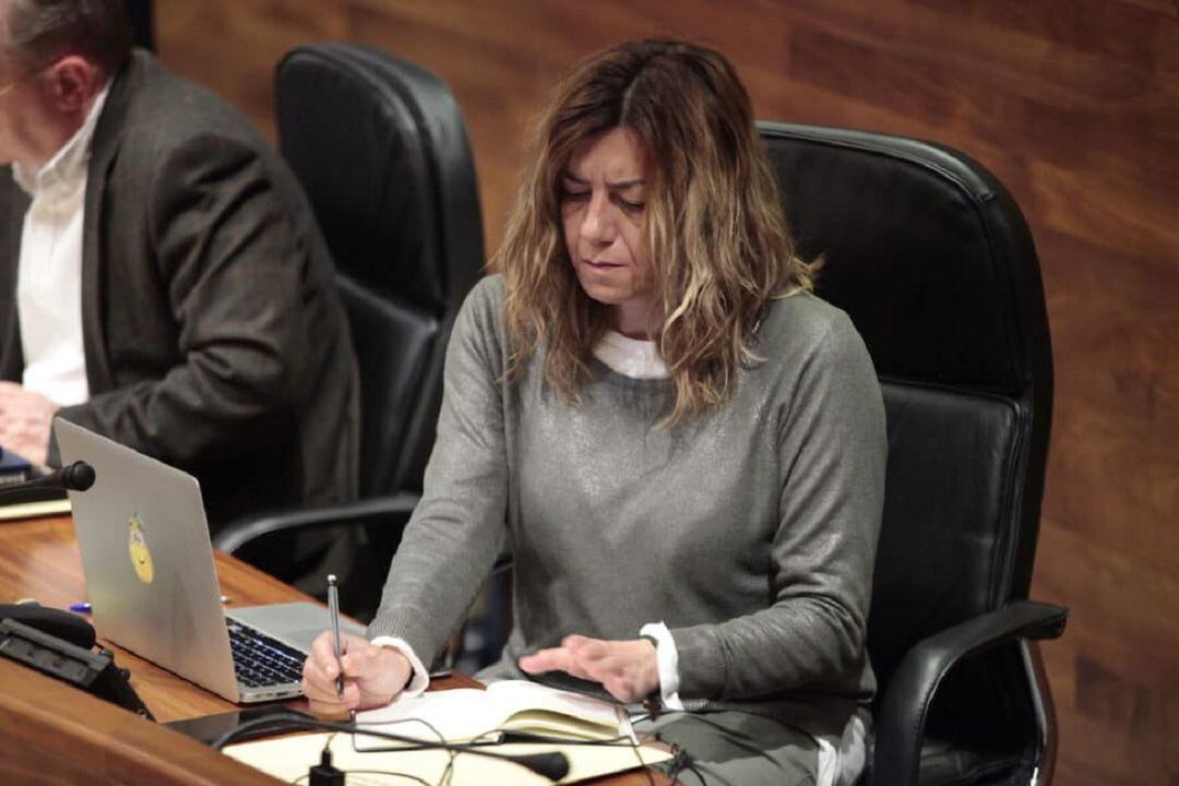 La diputada Rosa Espiño, en su escaño de la Junta General. 