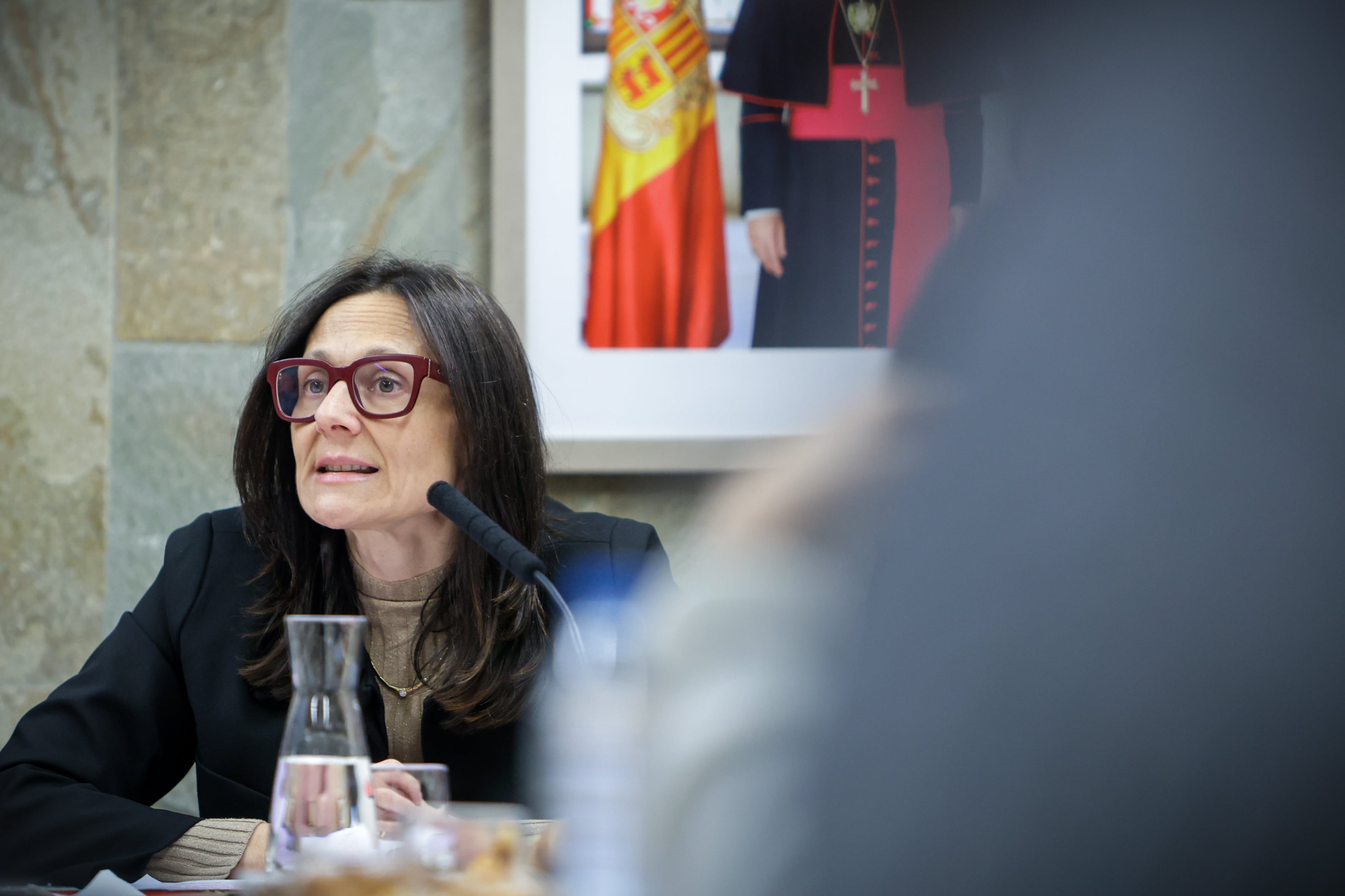 La ministra de Justícia i Interior, Ester Molné, durant el tradicional esmorzar de Nadal del Govern amb la premsa