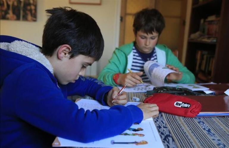 Estudiantes haciendo deberes en sus casas 