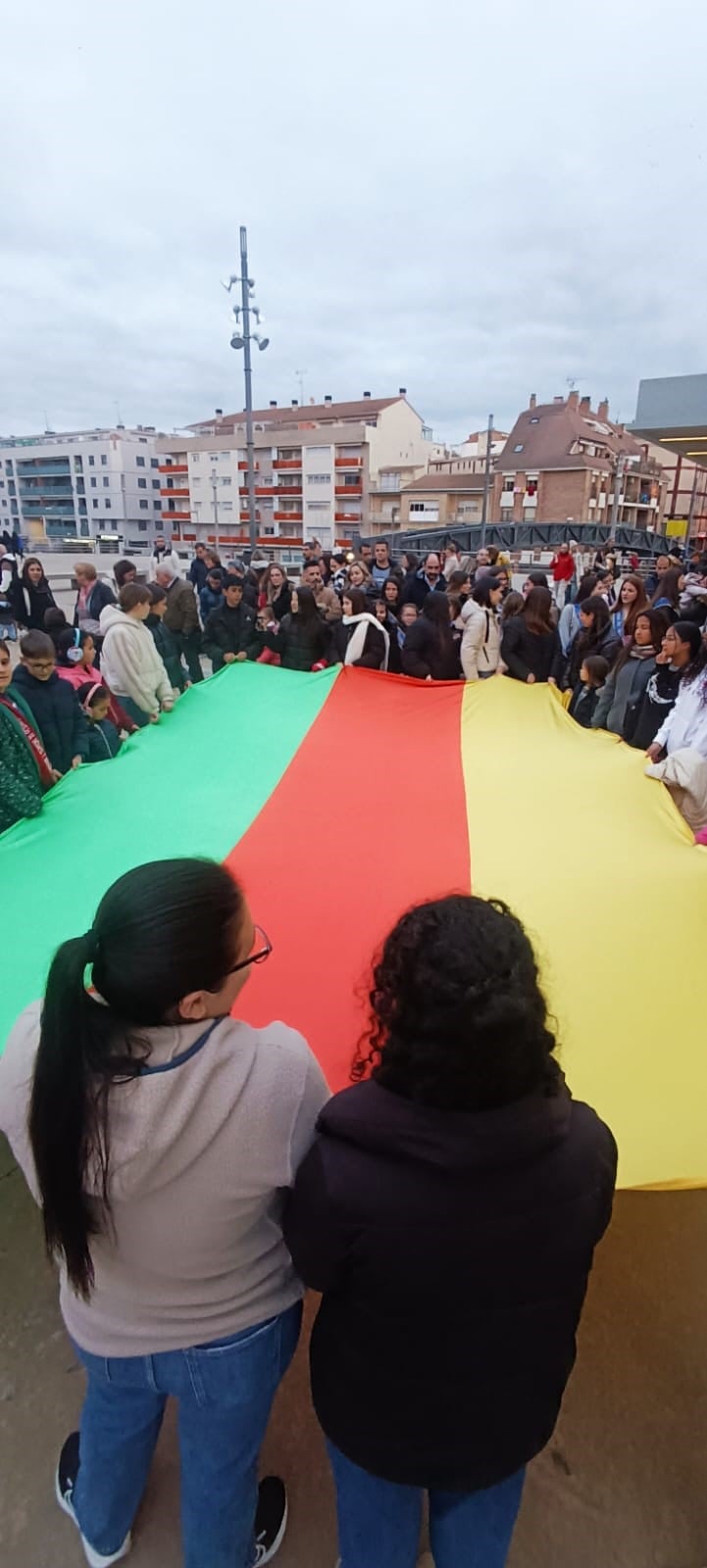 Voluntarios con la bandera de Zagalandia. Foto: Ayto de Barbastro