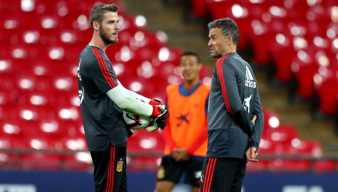 David de Gea y Luis Enrique, en un entrenamiento de la selección española.