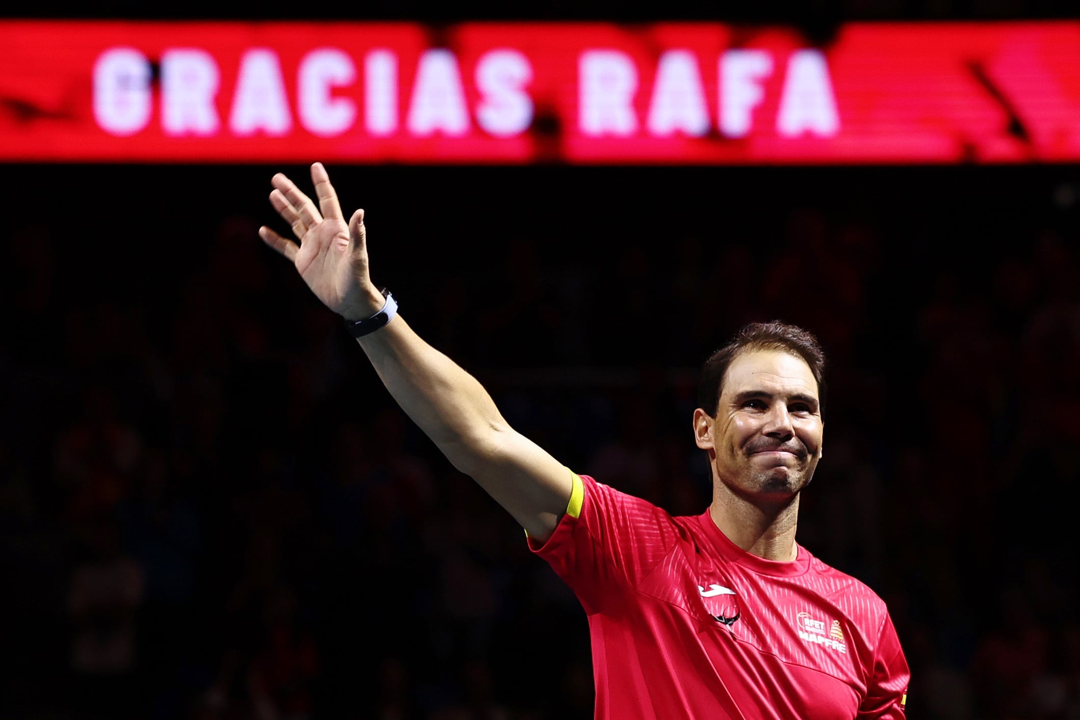 Rafa Nadal, durante su retirada en Málaga del tenis profesional