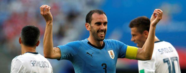 Godín, durante el Uruguay-Rusia