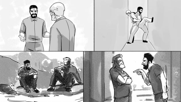 Parte del storyboard de este juego- película